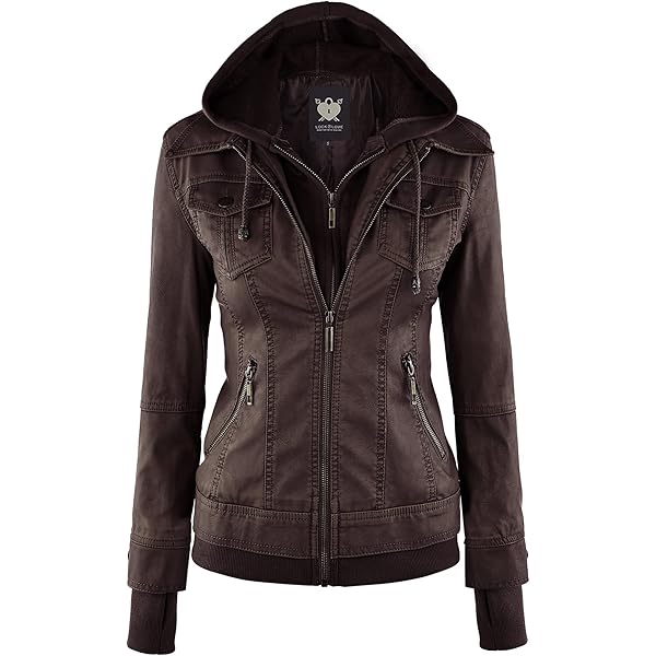 Lock and Love LL WJC1044 Women's Faux Leather Moto Biker Jacket